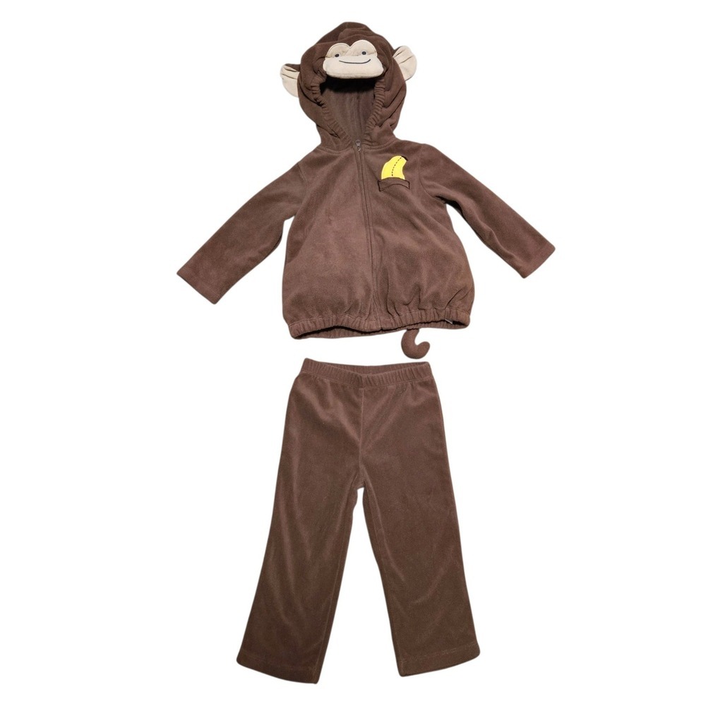 Carter's 24M Monkey Costume 2 Piece Brown Fleece Hoodie Pants Halloween - Picture 2 of 13